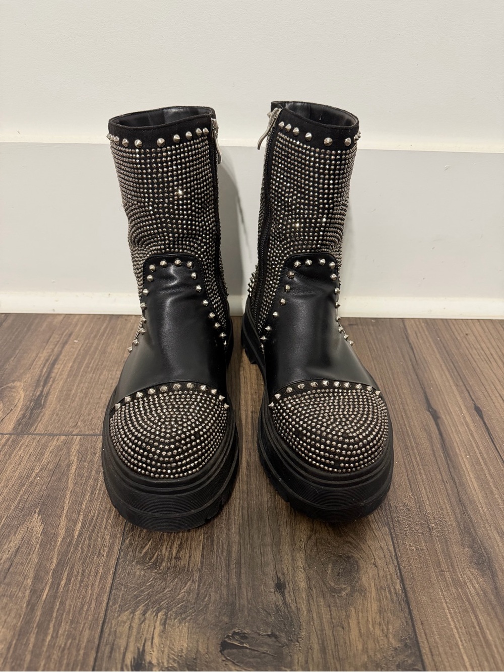 Black Studded Platform Ankle Boots